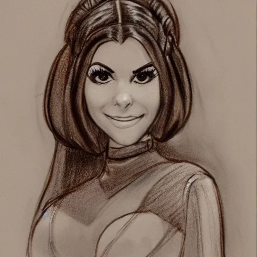 Image similar to milt kahl pencil sketch of victoria justice as princess leia