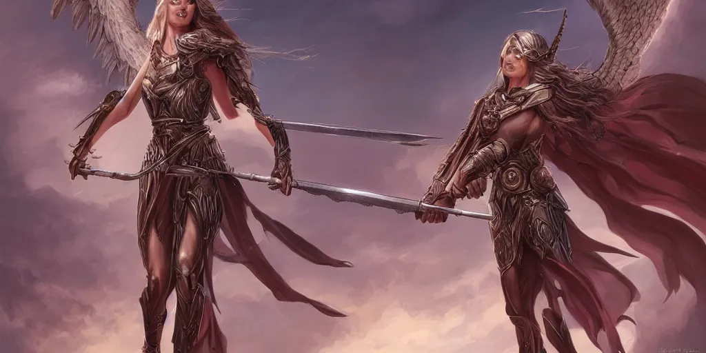 Image similar to female angel warrior. digital art, detailed by magali villeneuve