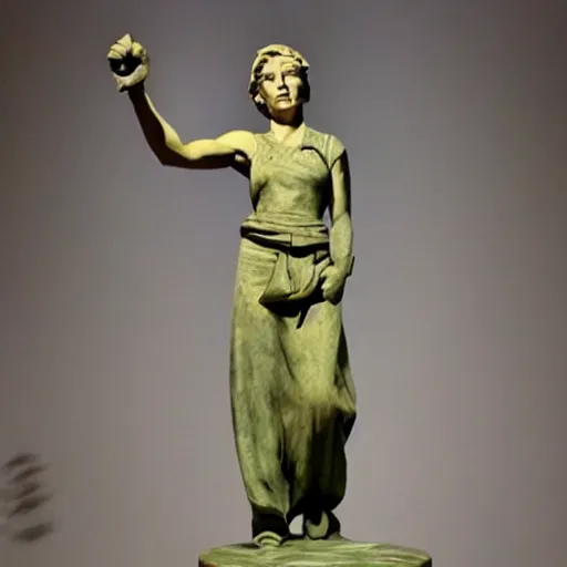 Image similar to marble statue of Rosie the Riveter by Michelangelo