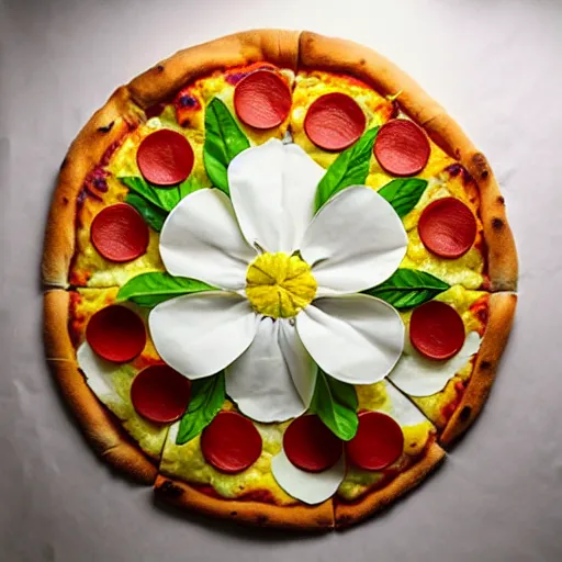 Image similar to flower made of pizza