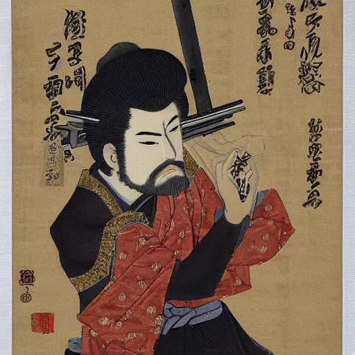 Image similar to isshin sword saint holding a pistol, detailed