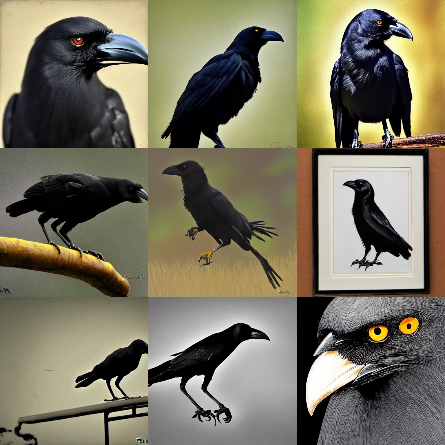 Prompt: a crow with a menacing look, dark, by Mullins Craig