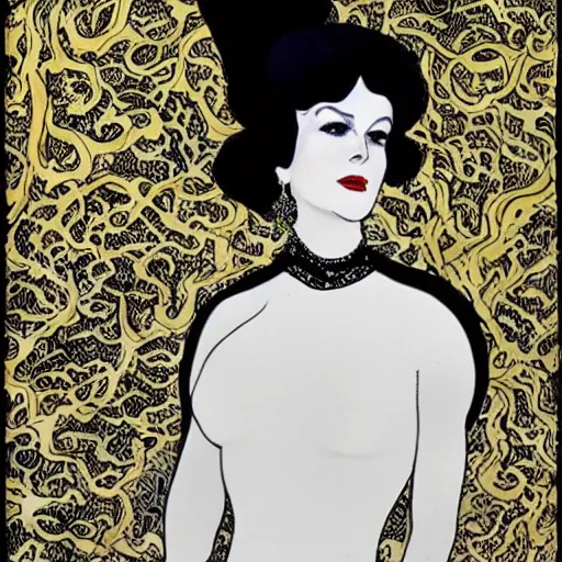 Prompt: nicole kidman in the style of aubrey beardsley