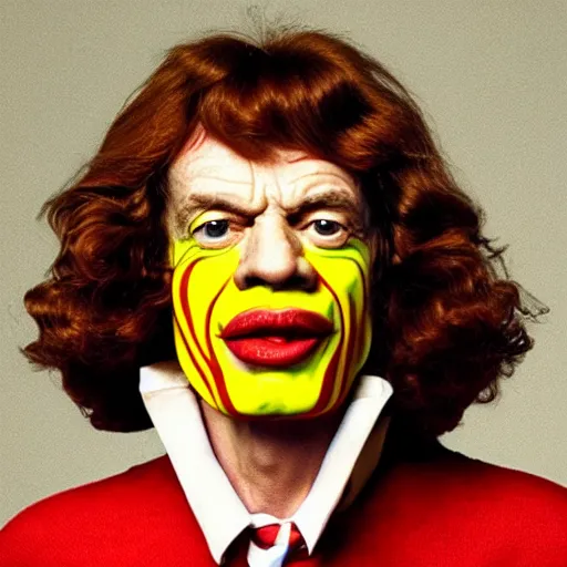 Image similar to mick jagger as ronald mcdonald