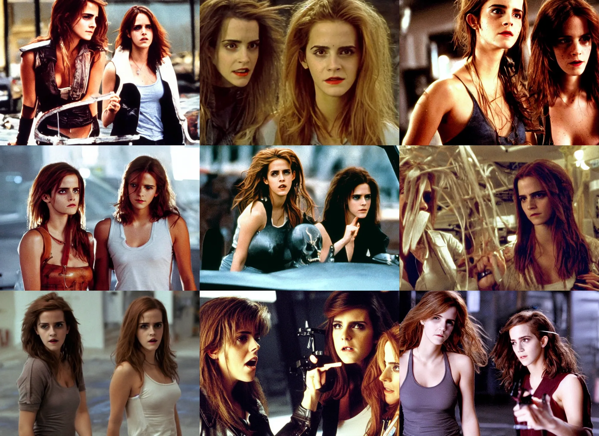 Prompt: witchblade and emma watson in 8 0 s scream queen movie scene