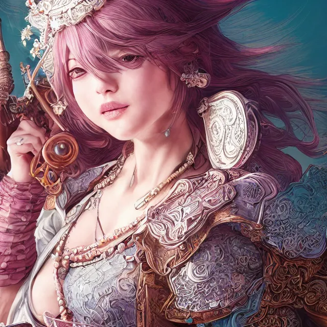 Image similar to the portrait of neutral good colorful female cleric bard as absurdly beautiful, gorgeous, elegant, young gravure idol, an ultrafine hyperdetailed illustration by kim jung gi, irakli nadar, intricate linework, sharp focus, bright colors, octopath traveler, final fantasy, unreal engine 5 highly rendered, global illumination, radiant light, detailed and intricate environment