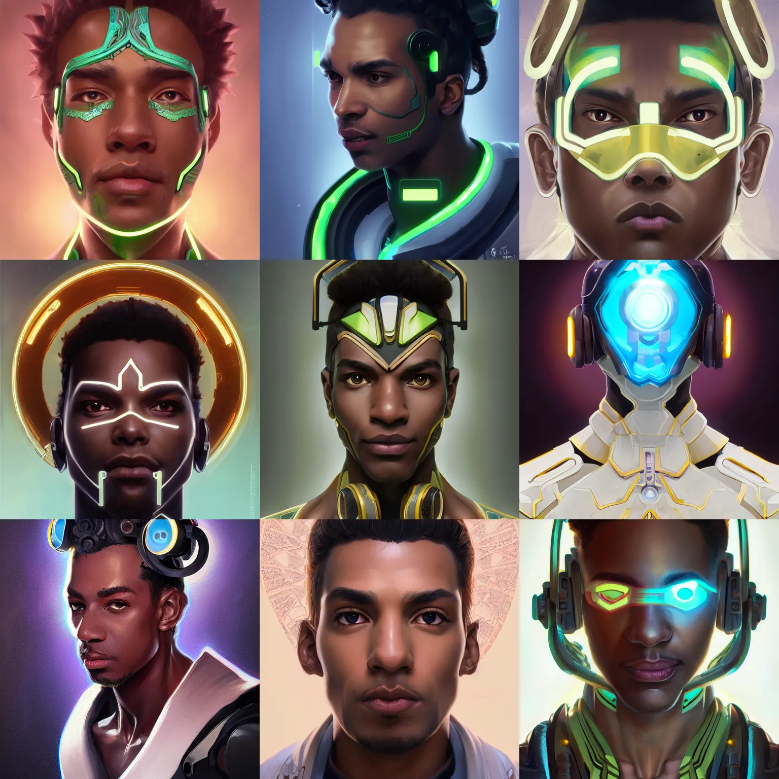 Prompt: symmetry!! lucio from overwatch, computer parts embedded into face, intricate, elegant, highly detailed, digital painting, artstation, concept art, smooth, sharp focus, cyberpunk, illustration, art by artgerm and greg rutkowski and alphonse mucha, 8 k