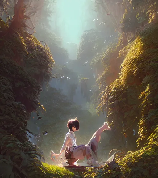 Image similar to highly detailed spilled milk, stephen bliss, unreal engine, fantasy art by greg rutkowski, loish, rhads, ferdinand knab, makoto shinkai and lois van baarle, ilya kuvshinov, rossdraws, tom bagshaw, reflective global illumination, god rays, detailed and intricate environment