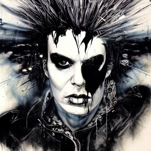 Image similar to stunning portrait of gaunt sid vicious a ( the cure fan ) as dream from sandman, dim stars as eyes, by jeremy mann, by cedric peyravernay, by by russ mills, by richard avedon and ben templesmith, dramatic lightning, sadness, dark eye sockets, in the shadows, punk rock, gothic, high detailed, 8 k