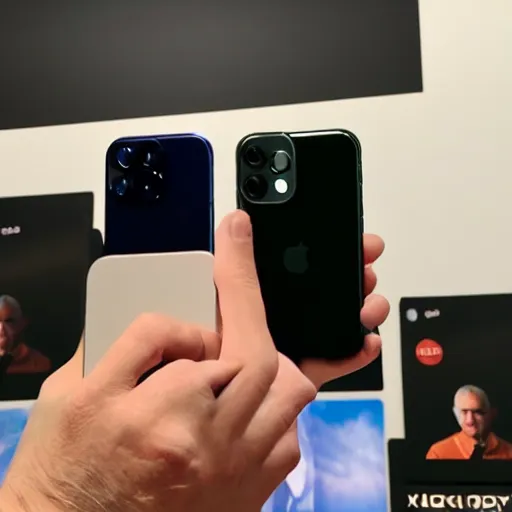 Image similar to steve jobs presenting iphone 1 9 fold x type kappa ultra pro max, a dimly lit stage, ultra realistic, 8 k, canon 3 5 mm portrait photography