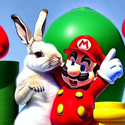 Image similar to real life big chungus dressed like mario, super mario with bunny ears, big chungus, fat bugs bunny, high resolution photo