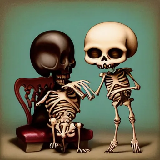 Image similar to a friendly skeleton entertaining a girl by mark ryden