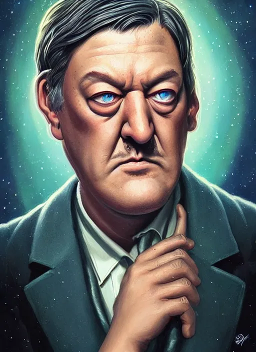 Prompt: lovecraftian portrait of grumpy stephen fry, pixar style, by tristan eaton stanley artgerm and tom bagshaw