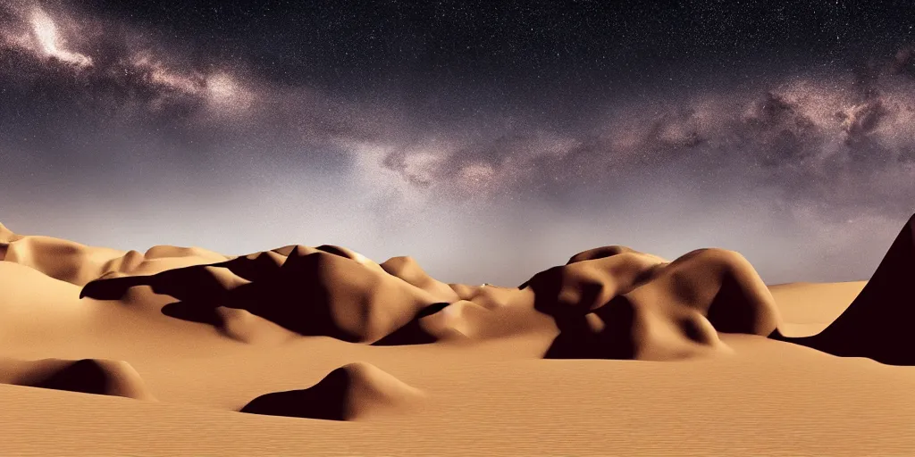 Image similar to desert with sky with stars octane render, cinematic, hyper realism