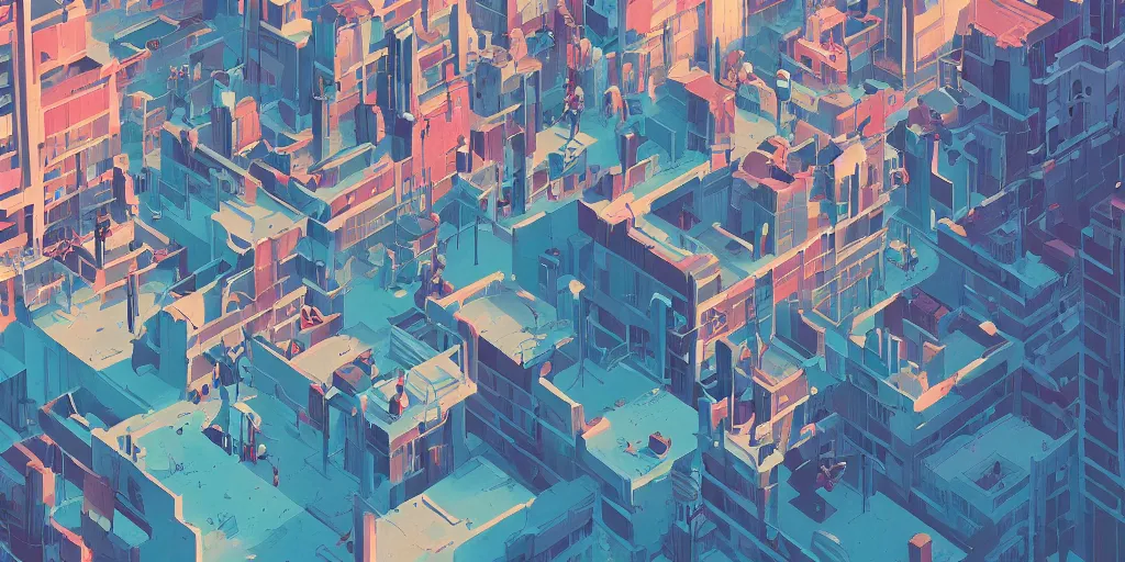 Prompt: a city riot by james gilleard and ashley wood