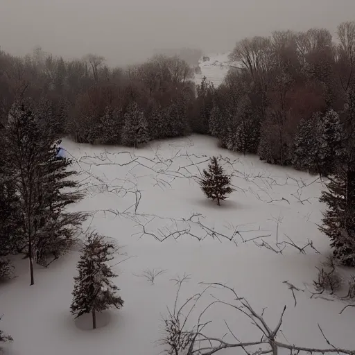 Prompt: mystic winter landscape by wes anderson