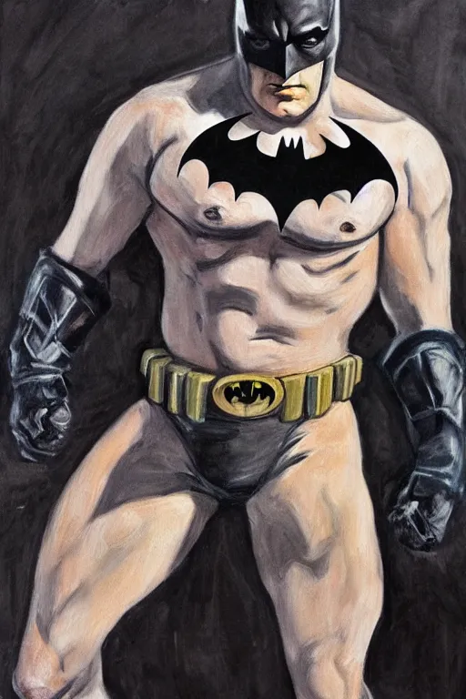 Image similar to A portrait painting of the muscular batman with scars