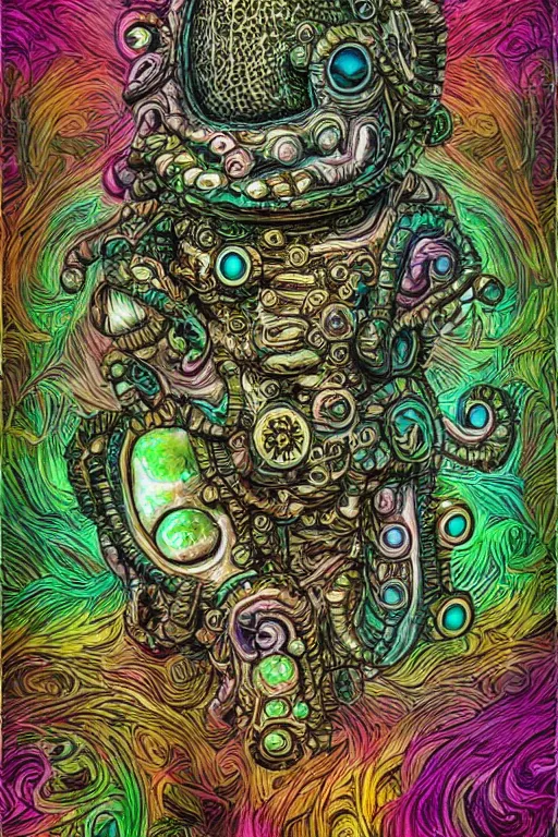 Image similar to creature sushi roots cactus elemental flush of force nature micro world fluo light deepdream a wild amazing steampunk baroque ancient alien creature, intricate detail, colorful digital painting