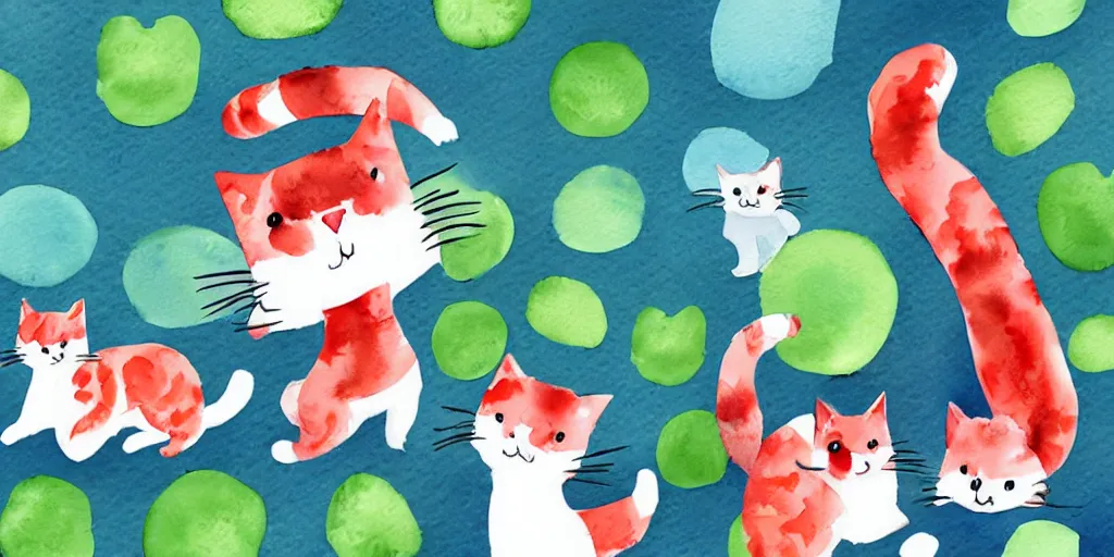 Image similar to watercolor illustration style, cute! cats training in gym