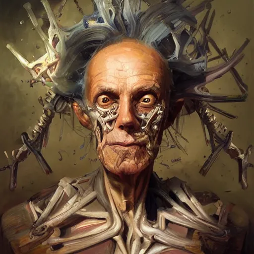 Prompt: highly detailed expressionist oil painting, portrait of old scientist character with biomechanical implants, fantasy character portrait, dynamic pose, top lighting, realistic shaded, loose brush strokes, perfect face, 8 k realistic, digital painting,, hyper detailed eyes, top lighting, art by sam spratt and peter mohrbacher and james jean