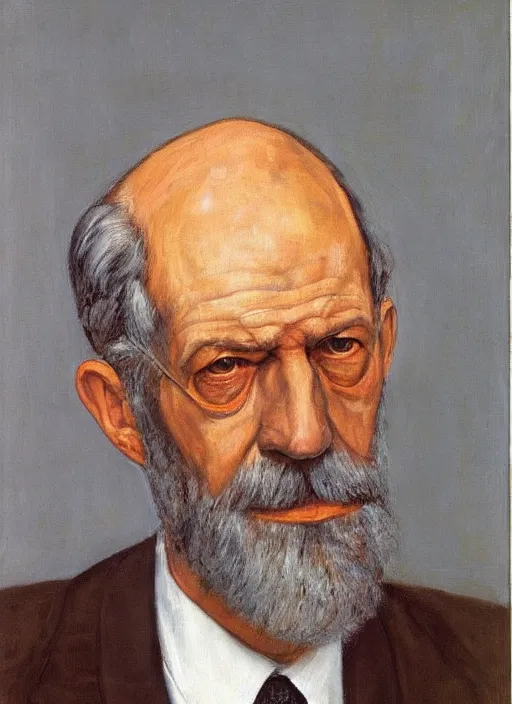 Image similar to “portrait of sigmund freud, by Lucian freud, fleshy, Freudian, visible brush strokes, in oil”