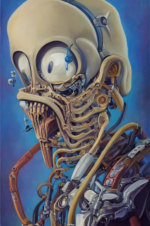Prompt: beautiful clean oil painting biomechanical portrait of man face in style of adventure time, detailed, stunning,