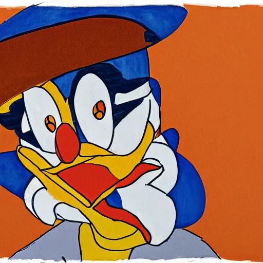 Prompt: portrait of Donald Duck in style of Egon Schiele, illustration, masterpiece, realism, piercing gaze