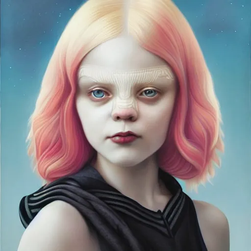 Image similar to Stockholm city portrait, albino girl, Pixar style, by Tristan Eaton Stanley Artgerm and Tom Bagshaw.