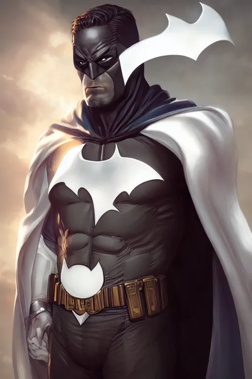 Prompt: characters portrait of MoonKnight mixed with Batman by ArtGerm and Tom Bagshaw, merged character, full-shot, 4k, highly detailed, cinematic lighting