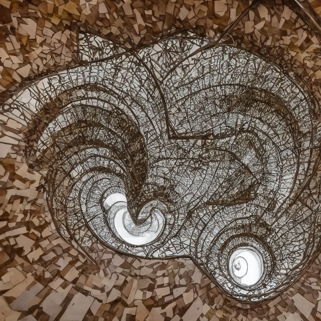 Prompt: grand spiral stairscase going down deep in a hole, by etienne - louis boullee and gaudi, leica, high quality, high detailed