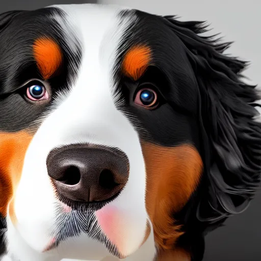 Image similar to portrait of a cute bernese dog, art by elke vogelsang, 8 k ultra realistic, trending on artstation, 4 k, hyperrealistic, focused, extreme details, unreal engine 5, cinematic, masterpiece