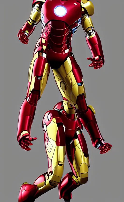 Image similar to full body shot of Iron man in a dynamic pose, high detail, complex