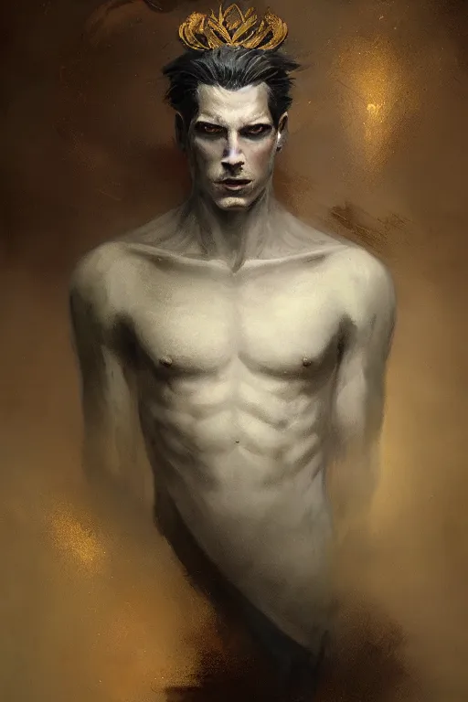 Prompt: a masculine elegant man from sideview and wearing golden laurel wreath, ethereal horror fantasy art by greg rutkowski and magali villanueve and monet con