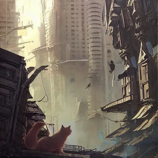 Image similar to cat - gozila on apocalyptic city, very detailed fine art, top of pinterest, trend of artistation, style of ( ( kadinski ) ) ( ( ( ( ( greg rutkowski ) ) ) ) ) and ilia kuvshinov
