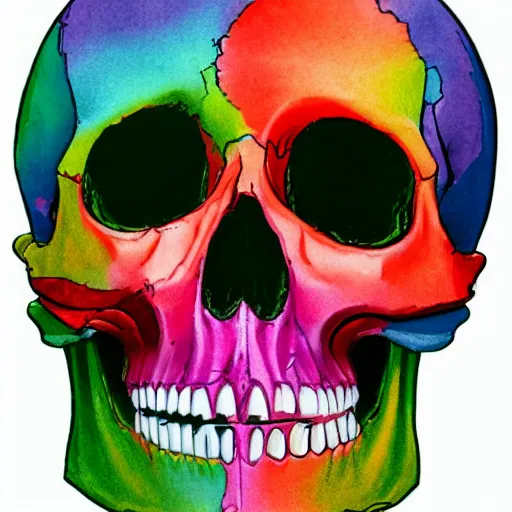 Prompt: a colorful skull full of paterns slowly dissappearing into the air