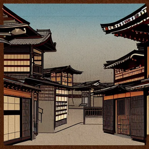 Prompt: street of american Western Town with Edo Period Japan design; digital art