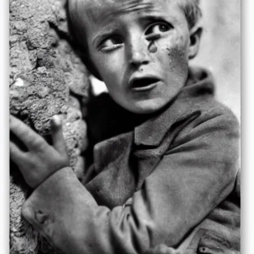 Image similar to a photo of a children in world war 1 crying, photo by george hurrell