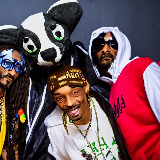 Image similar to snoop dogg taking a photo with fursuiters at a furry convention, 4 k photography