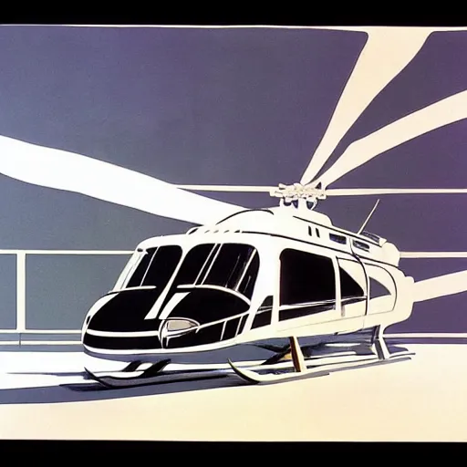 Image similar to concept art for helicopter + bus, painted by syd mead, high quality