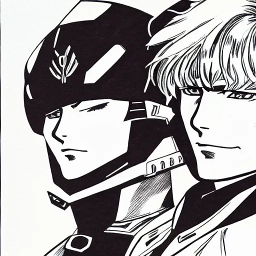 Image similar to a portrait of char aznable and garma zabi , drawn by Yoshikazu Yasuhiko, gundam gto , 0079