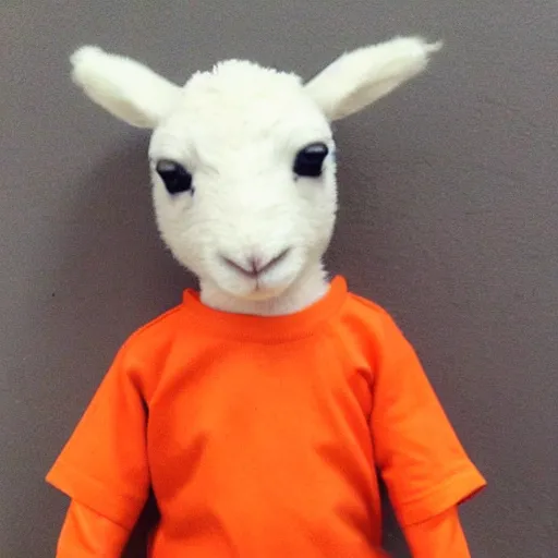 Image similar to cute lamb wearing orange inmate clothes