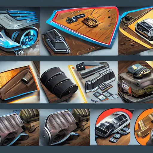 Prompt: car engine, car parts concept, card, comic page, realistic fortnite