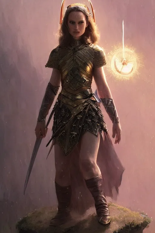 Image similar to natalie portman, legendary warrior, heroic, lord of the rings, tattoos, decorative ornaments, battle armor, by carl spitzweg, ismail inceoglu, vdragan bibin, hans thoma, greg rutkowski, alexandros pyromallis, perfect face, fine details, realistic shading photorealism