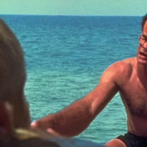 Prompt: Tom Hanks talking to a volley ball in the movie Castaway, cinematic, imdb, wikipedia,