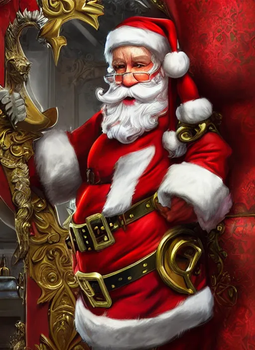 Image similar to digital _ painting _ of _ gangster santa clause _ by _ filipe _ pagliuso _ and _ justin _ gerard _ symmetric _ fantasy _ highly _ detailed _ realistic _ intricate _ port