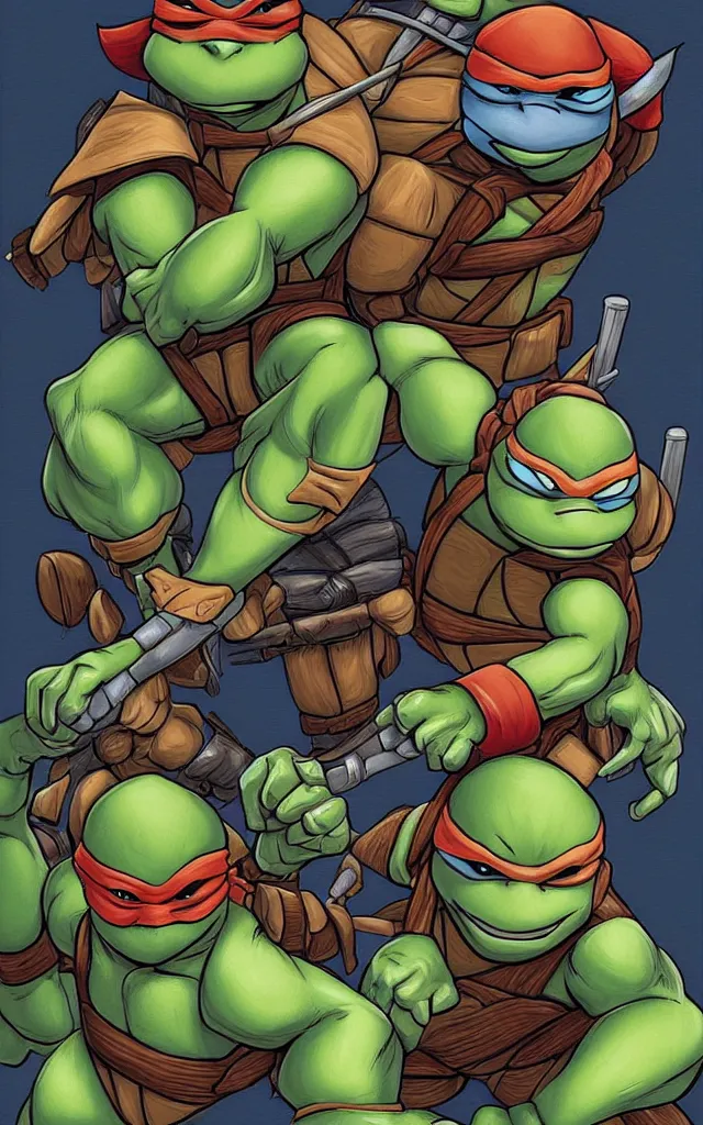 Prompt: Teenage mutant ninja turtle digital painting by brom