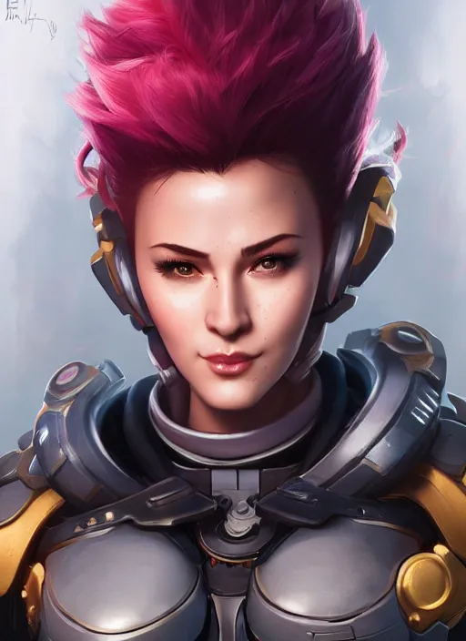 Image similar to character portrait of a fusion of Zarya from Overwatch and Zenyatta from Overwatch by ArtGerm and Tom Bagshaw, 4k, highly detailed, cinematic lighting, characters merged