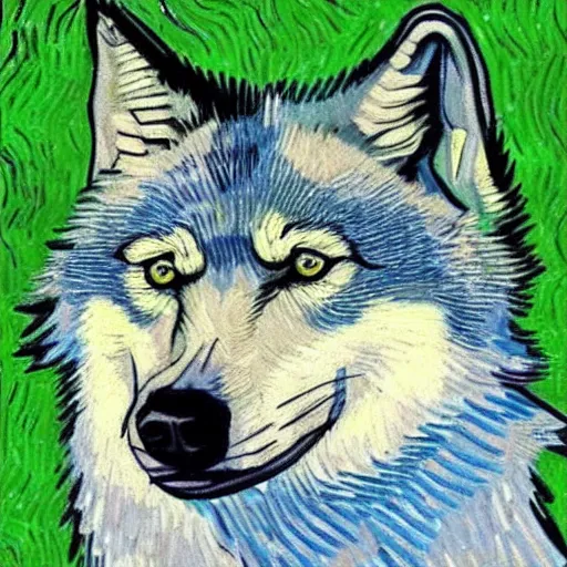 Prompt: retard wolf portrait, van gogh style