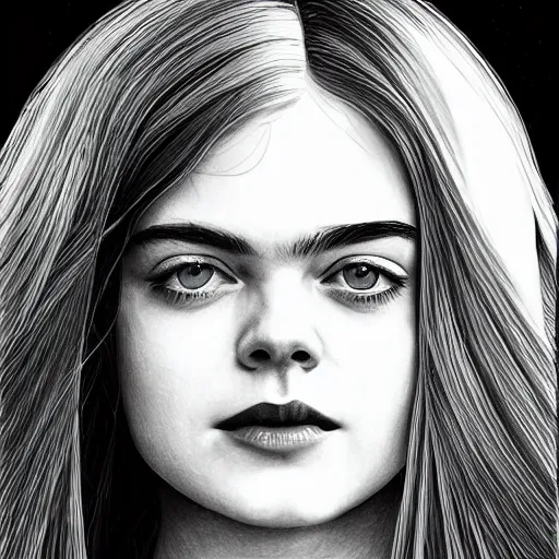 Prompt: professional painting of Elle Fanning in the style of John Romita Jr., head and shoulders portrait, symmetrical facial features, smooth, sharp focus, illustration, intricate, stormy weather, extremely detailed masterpiece,