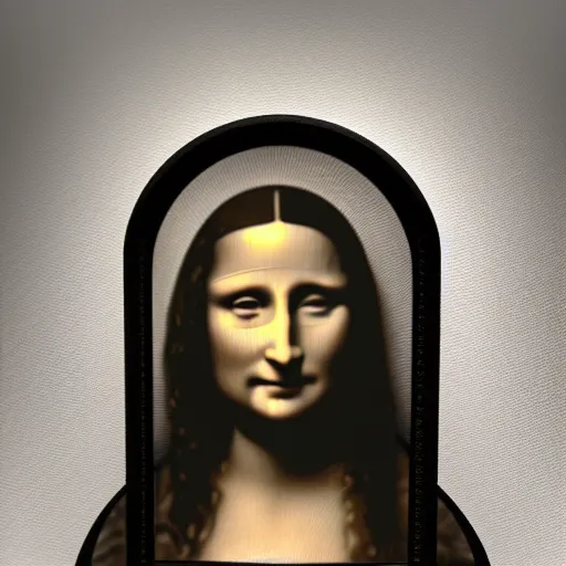 Prompt: photorealistic marble bust of mona lisa, smooth light from upper left, dark background, studio lights